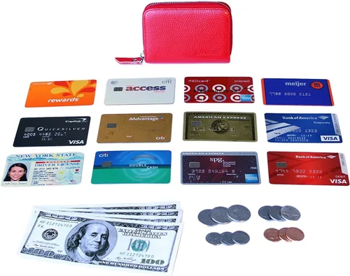 Miniatura 6 de Women's Leather RFID Zipper Card Wallet Small Purse with Id Window