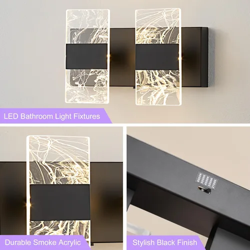Miniatura 6 de Moderna lámpara LED de baño, regulable, 2 luces, color negro, 5CCT, ajustable, luces de tocador sobre el espejo, luces LED de acrílico ahumado