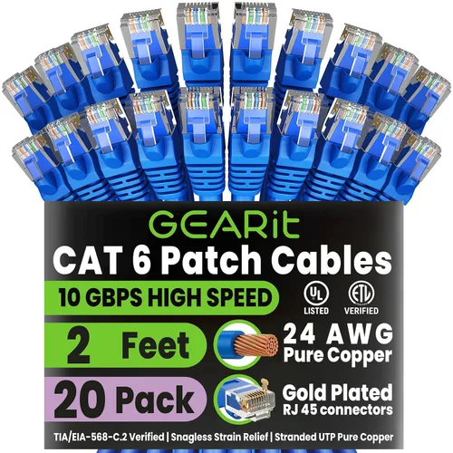 Miniatura 57 de Paquete de Cable Ethernet Cat 6 GEARit - Pack de 10 cables de conexión Ethernet Cat6 de 15 pies Cable de conexión de red RJ45, conectores dorados