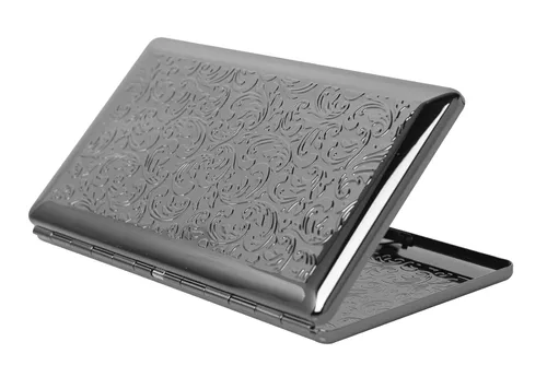 Miniatura 14 de Hermosa y elegante caja de cigarrillos de metal simple para damas y hombres con capacidad para 10 cigarrillos de 3.937 in (pistola de hierba negro)