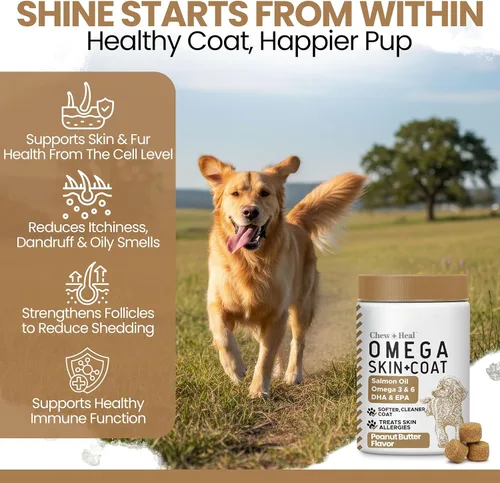 Miniatura 3 de Omega para perros – 180 deliciosos masticables suaves – Golosinas de aceite de salmón para la piel y el pelaje, alivio de la picazón – Mezcla