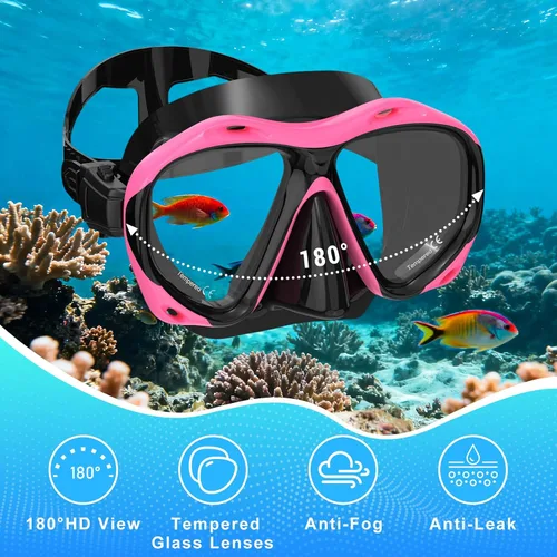 Miniatura 2 de Snorkeling Gear for Adults, Mask Fin Snorkel Set, Dry Top Snorkel Mask, Panoramic View Anti-Leak Anti-Fog 3 in 1 Snorkeling Kit Travel Diving