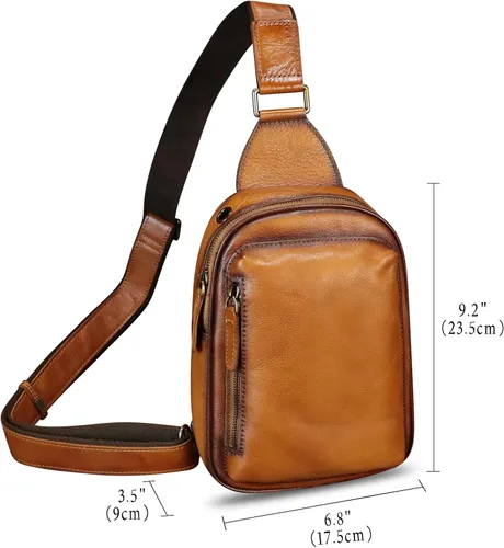 Miniatura 4 de LRTO Bolso bandolera pequeño de cuero genuino para mujeres y hombres, bolsa cruzada para el pecho, mochila para senderismo, deportes, viajes