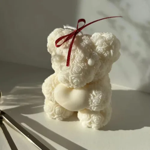 Miniatura 7 de Paquete de 2 moldes de velas de oso de rosas 3D, moldes de silicona para el día de San Valentín, pinte su propio corazón o vela de oso de rosa