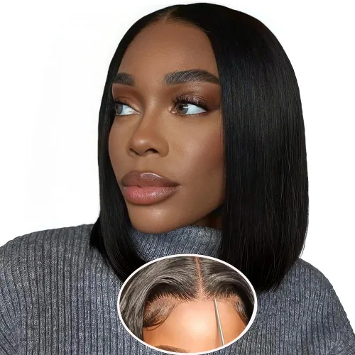 Miniatura 14 de Peluca Bob Corta de Cabello Humano 13x4 Pelucas Bob Frontales de Cabello Humano Pre Desplumadas para Mujeres Negras Pelucas de Encaje Frontal Bob 10