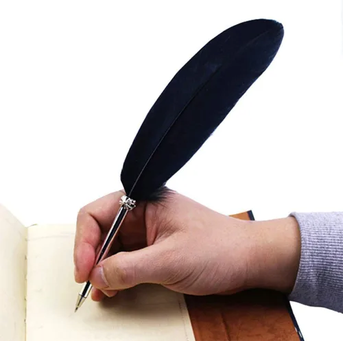 SpyShop Bolígrafo de plumas, tinta negra, pluma vintage, pluma chapada refinada, bolígrafo para escritura escolar, regalo de boda, bolígrafo de Negro