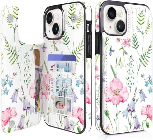 Miniatura 24 de uCOLOR Funda de piel con tapa para tarjetas compatible con iPhone 13 6.1, iPhone 14 6.1, mujeres y niñas con tarjetero y función atril