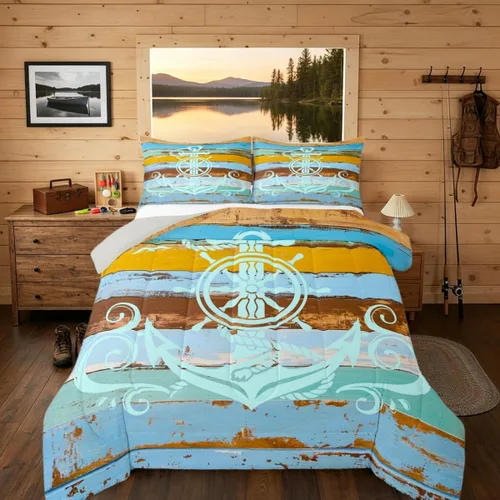 Miniatura 29 de Erosebridal Juego de edredón de ancla náutica, juego de ropa de cama con brújula oceánica, tamaño individual para niños, adolescentes y adultos