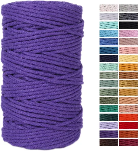 Miniatura 35 de Cuerda de Macramé Gris Claro 3mm x 109 Yardas, Cuerda de Algodón de Colores Cuerda para Manualidades Cuerda de Algodón Colorida para Colgar