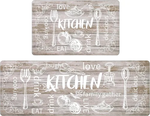HEBE Tapetes de Cocina para Piso Juego de 2 Tapetes Gruesos Anti Fatiga Acolchados, Alfombras Impermeables Antideslizantes Cómodas para Chef de Pie