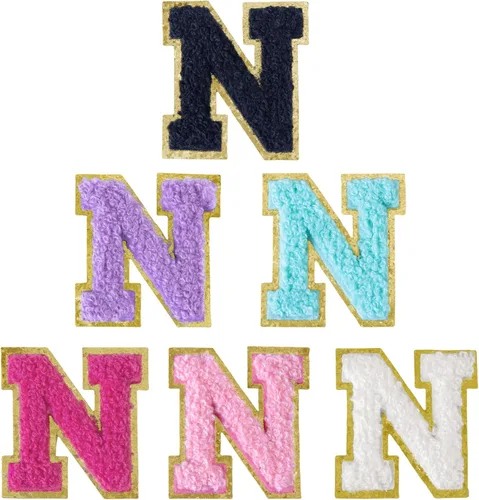 Miniatura 242 de 6 piezas de parches de letras de chenilla autoadhesivas, parches de letras preppy de 2 pulgadas para bolsos, ropa y sombreros, grandes pegatinas