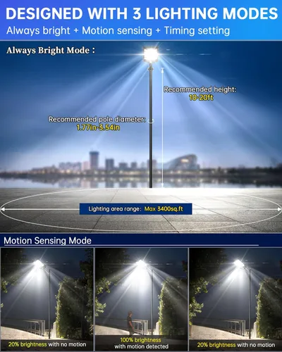 Miniatura 3 de Gefolly SL-5200W Luces solares de calle al aire libre, 520000LM luz de estacionamiento comercial, 6500K anochecer a amanecer IP67 luces