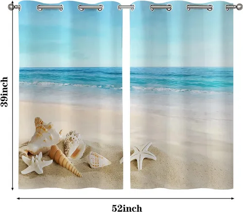 Miniatura 3 de ALALAL Cortinas de baño de playa, cortinas de cocina con diseño tropical de estrella de mar y conchas de mar, cortina de privacidad con ojales