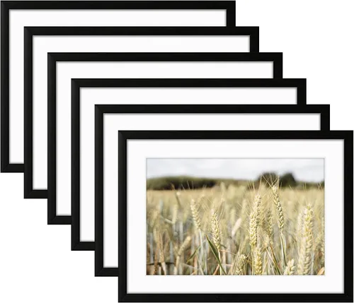 Golden State Art, juego de marcos para pared de galería de 6 - Marcos de aluminio negro de 5x7 con alfombrilla para fotos de 4x6 - Marco de metal de