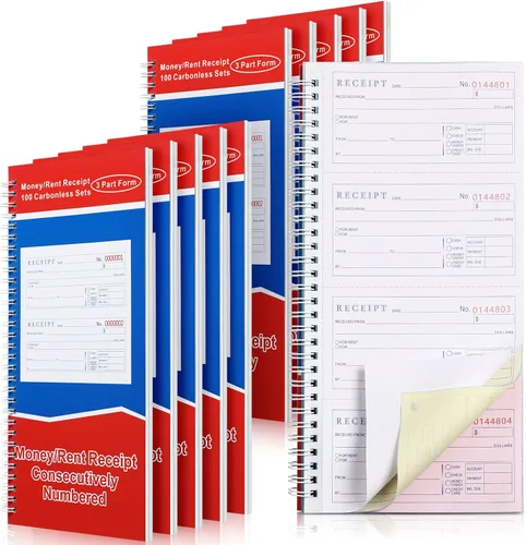 Miniatura 9 de Crtiin 10 piezas de 3 partes en espiral autocopiable para dinero y alquiler con copias autocopiadas, 100 juegos por libro, 4 recibos por página