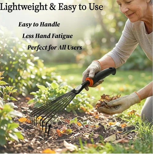 Miniatura 6 de Paquete de 2 rastrillos de mano pequeños para jardinería, mini rastrillo de hojas y arbustos con púas de acero duraderas, mango ergonómico