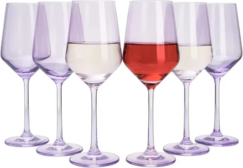 Miniatura 20 de Juego de copas de vino de colores, juego de 6 vasos de 12 onzas, tallo alto de estilo italiano único para vino blanco y tinto, agua, vasos