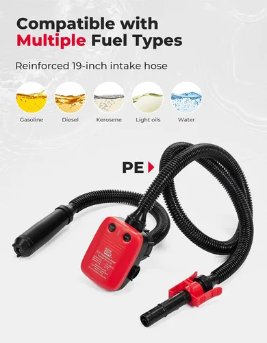Miniatura 6 de KEMIMOTO Bomba de Transferencia de Combustible Recargable, Batería de Litio de 4000mAh con Sensor de Parada Automática, Flujo de 3.2 GPM, Bomba