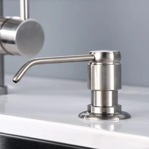 Miniatura 4 de GAGALIFE Dispensador de jabón para fregadero de cocina (níquel cepillado) y kit de tubo de extensión, cabezal completo de latón, tubo de silicona