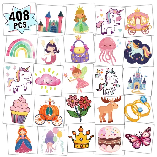 Miniatura 13 de Partywind 408 piezas de tatuajes infantiles para suministros de fiesta, hoja envuelta individualmente, calcomanías de tatuajes temporales para niños
