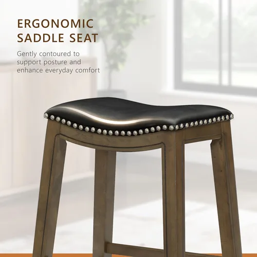 Miniatura 6 de Homelegance Ordway Taburete de Altura de Mostrador de Madera Maciza - Taburete de Cocina Saddle, Taburetes de Altura de Mostrador para Comedor, Negro