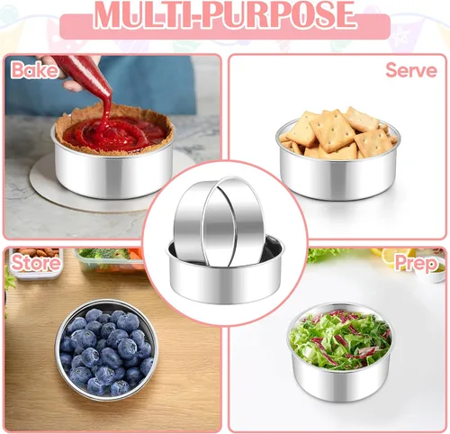 Miniatura 4 de E-far Juego de 2 Moldes Pequeños para Pasteles, Moldes Redondos Mini de Acero Inoxidable de 5 Pulgadas para Hornear - No Tóxicos y a Prueba