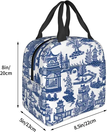 Miniatura 8 de Blue Willow Ancient Ming Chinoiserie - Bolsa de almuerzo aislada reutilizable, 8.5 x 8 x 5 pulgadas