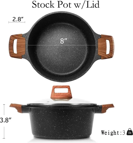 Miniatura 2 de ESLITE LIFE - Olla antiadherente con tapa, 3 cuartos de galón, olla de granito pequeña para sopa y pasta, compatible con inducción, libre de PTFE