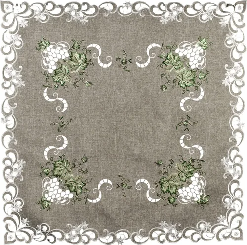 Linens, Art and Things Mantel pequeño bordado con hojas verdes sobre tela verde antiguo, mantel pequeño, bufanda de 33 pulgadas, tapete cuadrado