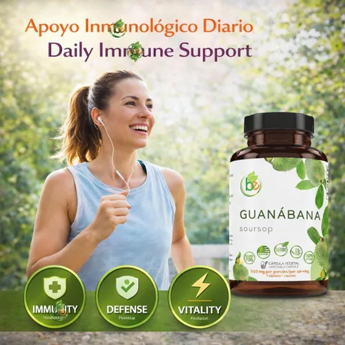 Miniatura 3 de Guanabana (Guanábana) 90 cápsulas de 1100 mg por porción, potente mezcla de ingredientes 100% naturales de primera calidad, vegetal, cultivada