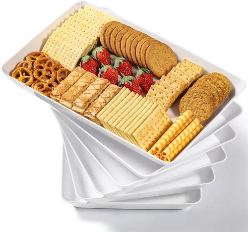 Miniatura 10 de 3 paquetes, 40 x 28 centímetros Bandejas grandes blancas reutilizables de plástico para servir galletas, aperitivos, charcutería, bocadillos