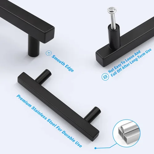 Miniatura 3 de KNOBWELL - Paquete de 5 tiradores modernos de acero inoxidable para puertas de armarios, cajones de cocina, baño, distancia entre agujeros 2.52 Negro