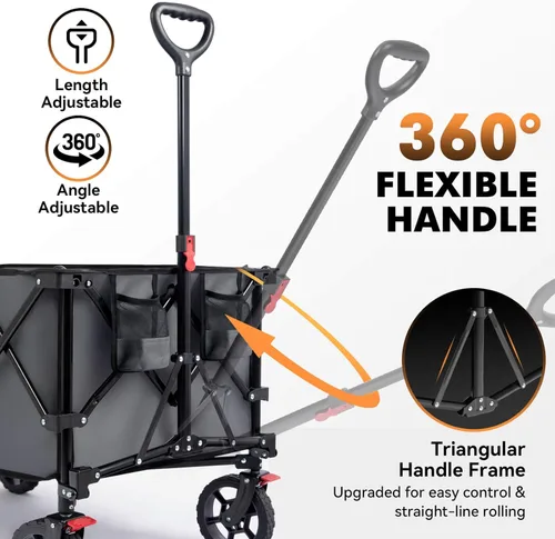 Miniatura 6 de Hikenture Carro plegable – Capacidad de 330 libras, carro plegable extra grande con ruedas todo terreno, carrito de playa utilitario para jardín al