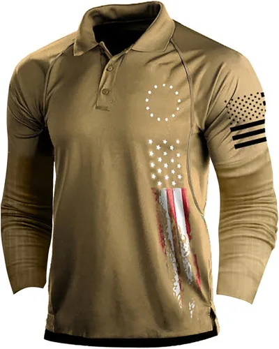 Miniatura 14 de Camisa polo de manga larga con bandera estadounidense para hombre, cuello gráfico patriótico, camiseta de golf, moderna, casual, cuello en V, tops