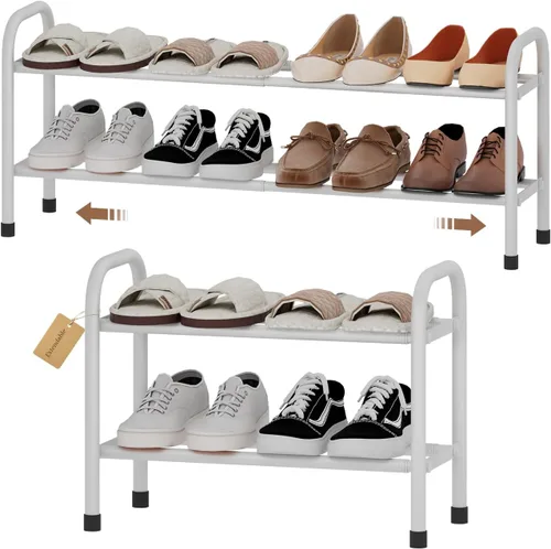 Miniatura 15 de Zapatero ampliable, zapatero pequeño de metal de 2 niveles, organizador de zapatos ajustable, estante de almacenamiento para armario, entrada