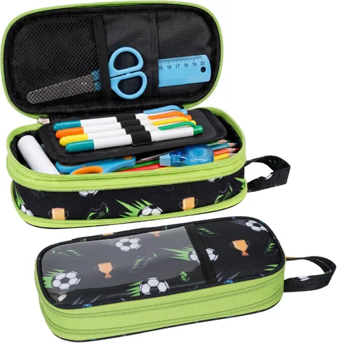 Bagseri Pencil Case for Kids - Expandable Pencil Case for Boys Pencil Pouch Pencil Box Organizer Cute Pencil Bag for Student School, Black Football