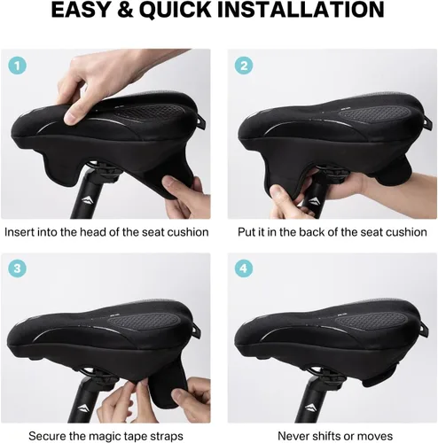 Miniatura 5 de YOUNGDO Cojín de asiento de bicicleta con funda impermeable, almohadilla de asiento de bicicleta de gel para sillín estrecho, absorción de golpes