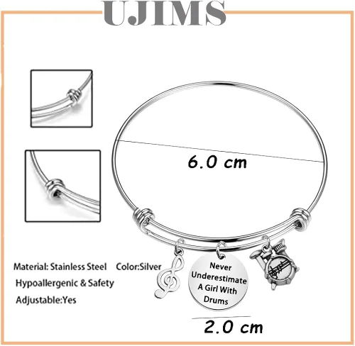 Miniatura 5 de UJIMS Regalo inspirador de batería para niñas, pulsera de batería para batería, músico, banda de jugador, regalos