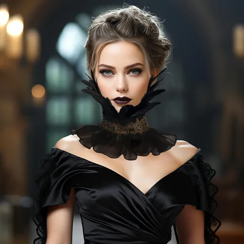 Miniatura 2 de HOMELEX Gargantilla gótica victoriana negra con cuello de plumas naturales para Halloween