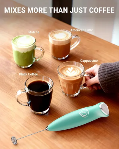 Miniatura 3 de Espumador de leche de mano, mezclador de bebidas, agitador de café de mano, espumador eléctrico para mezclador de café, varita con 2 batidores