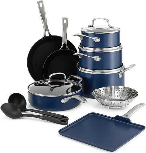 Miniatura 9 de Blue Diamond - Juego de parrilla de 11" y sartén antiadherente de 8", con cerámica infundida de diamante, sin PFAS ni PTFE, apto para lavavajillas
