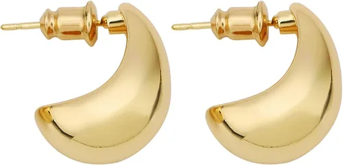 14K Gold Plated Chunky Gold Hoop Drop Earrings Small Thick Waterdrop Hoops Post Dome Huggie Earrings Hypoallergenic Trendy Jewelry for Women