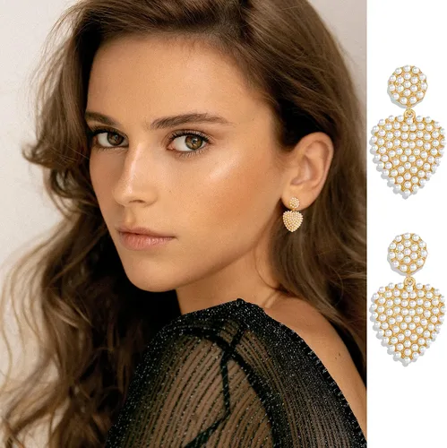 Miniatura 3 de Pendientes de perlas elegantes para mujer, aretes de perlas geométricas, aretes colgantes de perlas, regalos de joyería