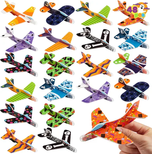 JOYIN 48 aviones planeadores de espuma de Halloween para niños, planeadores de aviones de papel volador, juguetes a granel para regalos de fiesta de