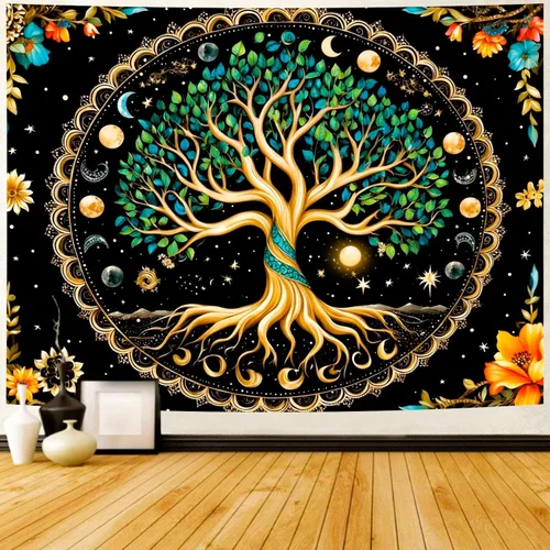Miniatura 11 de Delur Tapiz de Bosque Árbol de la Vida Tapiz de Selva Tropical Colgante de Pared Paisaje Natural Colorido Místico Psicodélico Espiritual Cabecero
