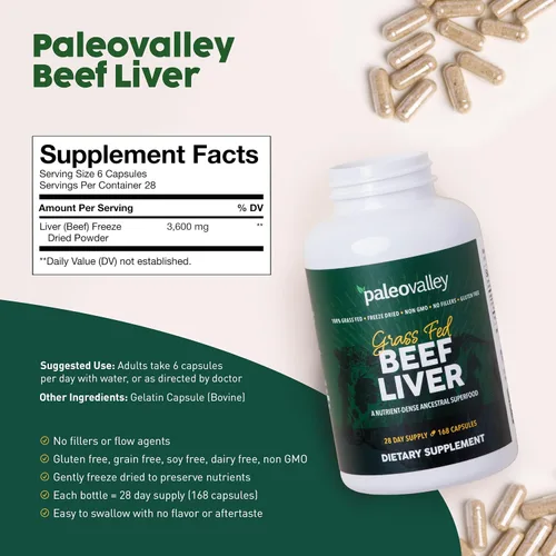 Miniatura 2 de Paleovalley Cápsulas de hígado de res alimentadas con pasto – Suplemento de órgano de res para hombres y mujeres, 100% criado en pastos