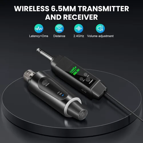 Miniatura 3 de Depusheng Sistema de micrófono inalámbrico de 2.4 GHz Transmisor y receptor con ajuste de volumen, baja latencia, recargable, rango de 150 pies