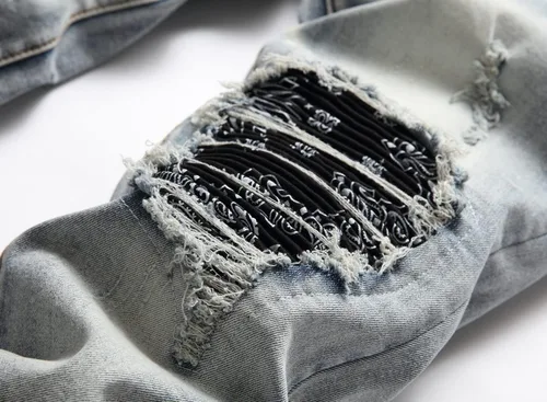 Miniatura 4 de OIIIO Jeans elásticos rasgados de ajuste regular para hombre