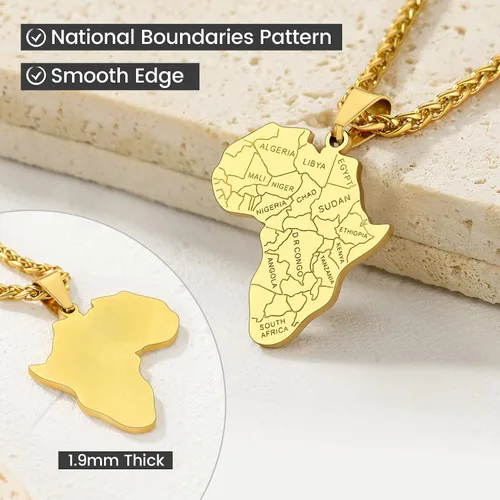 Miniatura 5 de GOLDCHIC JEWELRY - Collar de mapa de África para hombre, acero inoxidable, tribal africano, ojo egipcio de HorusI LOVE AFRICAMapa de Elefante