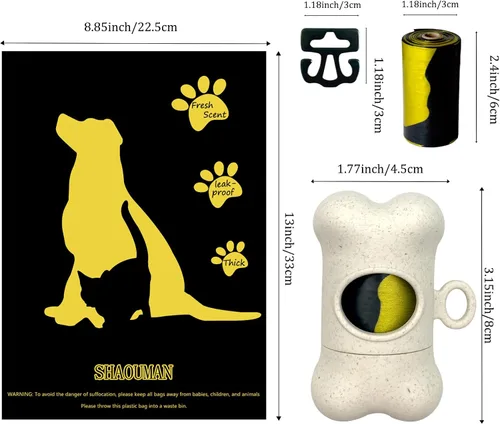 Miniatura 3 de Soporte para bolsa de excremento de perro en forma de hueso para correa Dispensador con 15 bolsas de basura resistentes a fugas y clip de Trigo